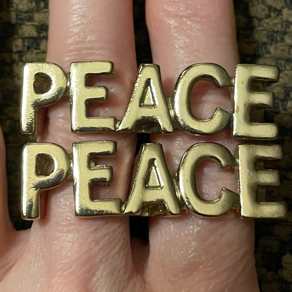 Two PEACE Double Rings, H&M, Goldtone Metal, Small